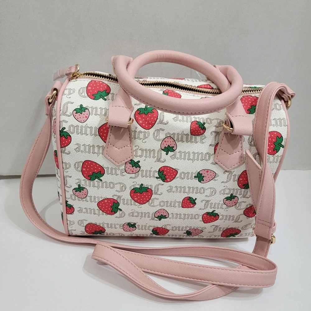 NEW Juicy Couture Pecan White Multi/Pink Diamond Freshly Picked Satchel Strawber